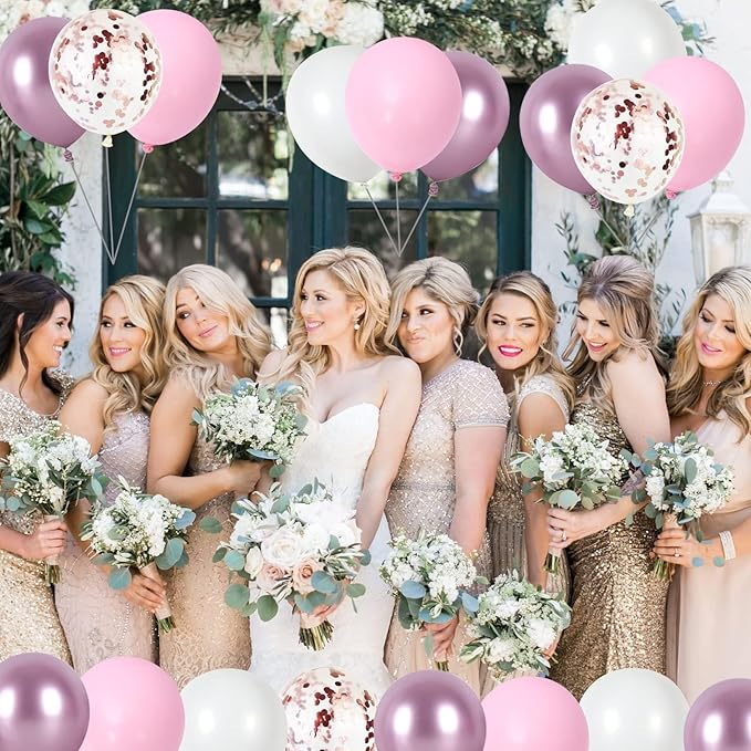 Togvu 60PCS 12 Inch Metallic Purple & Pink Balloons, Perfect for Girls' Birthday, Wedding, Baby Shower & Princess Theme Party