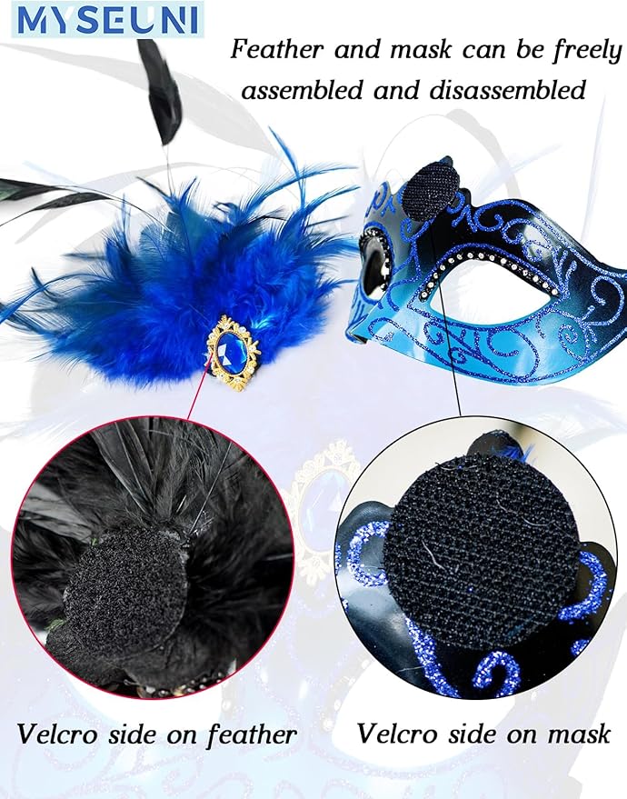 2025 Masquerade Mask for Women with Feathers - Venetian Masquerade Mask for Carnival Ball, Mardi Gras, Prom