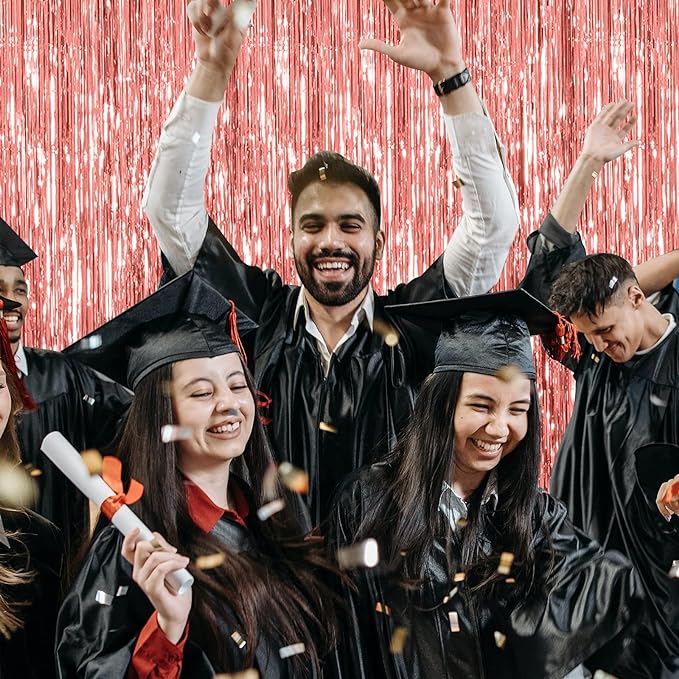 5 Pack Foil Curtain Backdrop Rose Gold Metallic Tinsel Foil Fringe Curtains Photo Booth Props for Birthday Wedding Engagement Baby Shower Bachelorette Christmas Holiday Celebration Party Decorations