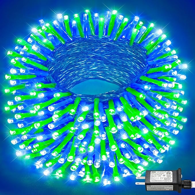100FT 300 LED Christmas Lights Outdoor, Plug in Christmas String Lights Indoor, Waterproof & 8 Modes & Timer Function, Connectable Fairy Twinkle Light for Home Yard Garden Decorations, Blue Green