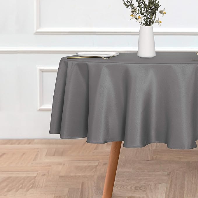 sancua Round Tablecloth - 48 Inch - Water Resistant Spill Proof Washable Polyester Table Cloth Decorative Fabric Table Cover for Dining Tables, Buffet Parties and Camping, Light Grey