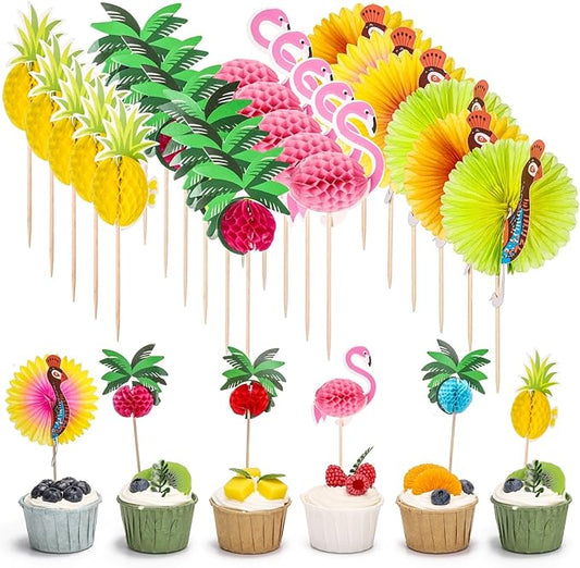 200PCS Cocktail Picks 4.7 Inch Hawaii Fruit Sticks Tropical Themed Bamboo Sticks Flamingo Pineapple Palm Shape Picks for Summer Beach Birthday Party Favors Supplies (Mixed)