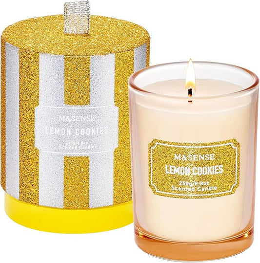 M&SENSE Lemon Scented Candles, Classic Size 8.8 oz Glitter Jar Candles, Holiday Candles Gifts for Women, Strong Scented Natural Soy Candle for Winter Home Decor, 50 Hours Long Burning Candle