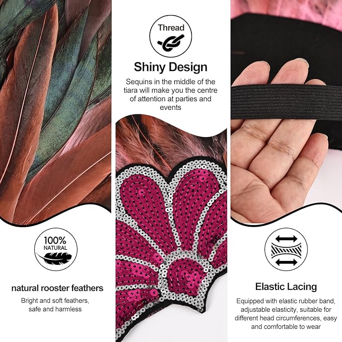 Women's Carnival Feather Headpieces Sequin Headdress for Wedding Masquerade Party Cosplay Feather Headbands