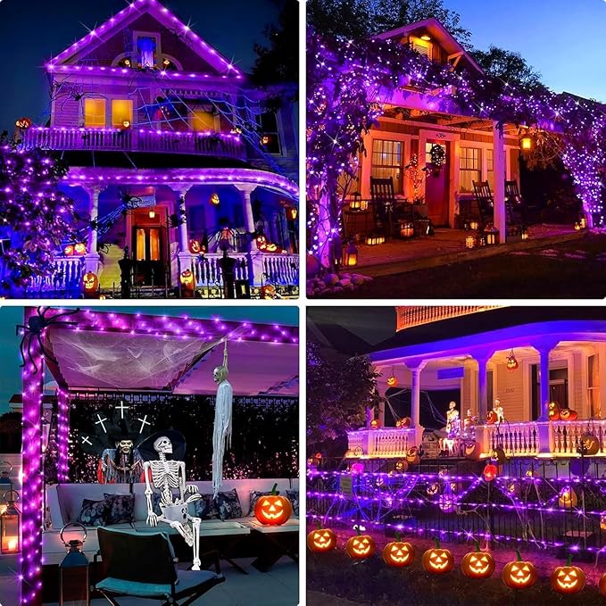 Solar Halloween Lights, 500 LED Solar String Lights with 19 Modes, Purple String Lights Halloween Decoration Outdoor Solar Lights for Party Outside Tree Yard Decoration