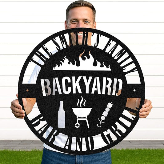 Custom BBQ Grill Metal Sign Personalized Name Wall Art for Outdoor Barbecue Patio Kitchen Backyard Decor Gift for Dad Husband Men Papa Grandpa Father Grilling Enthusiasts Family Lover Funny Gifts 73