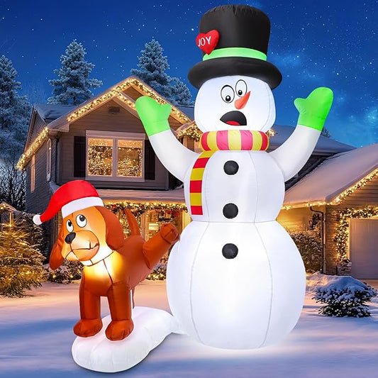 FunFanso 5.5 FT Inflatable Snowman with Puppy Dog, Christmas Outdoor Yard Decoration, Blow Up Shocked Snowman with Peeing Doggie, Built-in LED Lights, Xmas Fun Gift, Patio Lawn Garden Home Party Decor