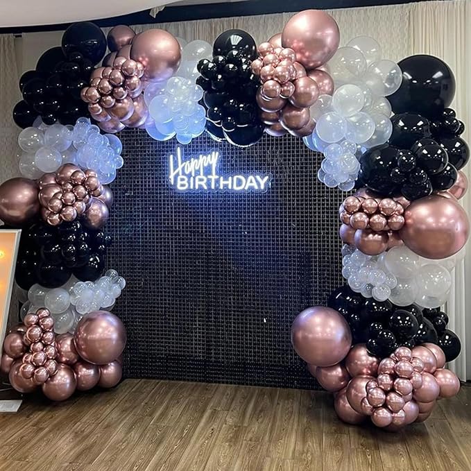 Rose Gold Balloons 113PCS, Different Sizes Metallic Rose Gold Helium Latex Balloon Garland Arch Kit 18/12/10/5 Inch Chrome Gold Rose Balloons Party Decorations for Birthday Anniversary Wedding Decor