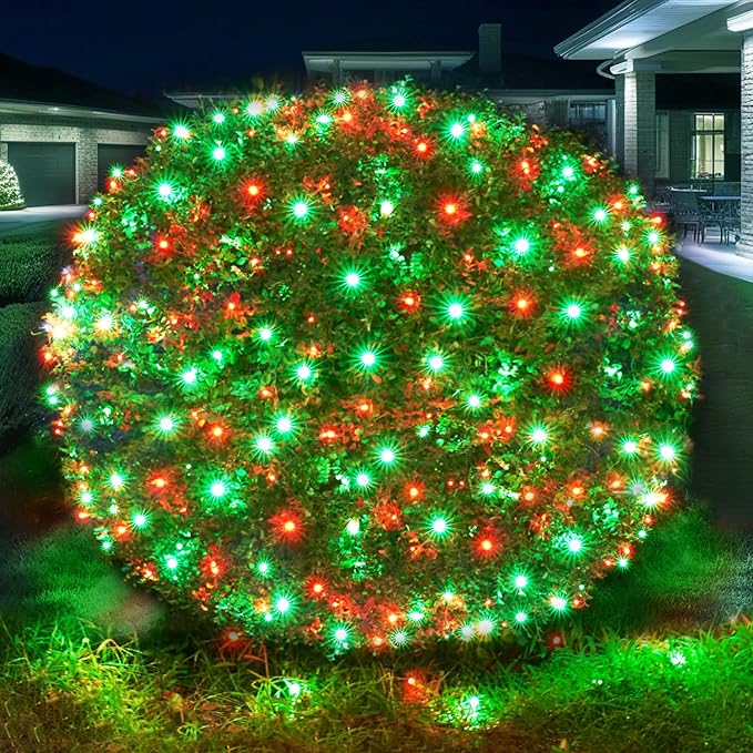 Led Christmas Net Lights Red and Green Outdoor Christmas Lights 160LED 5ftx7ft, Waterproof Outdoor Indoor Fairy Mesh Net Light for Xmas Party, Yard, Patio, Trees, Shrubs, Bushes Decorations