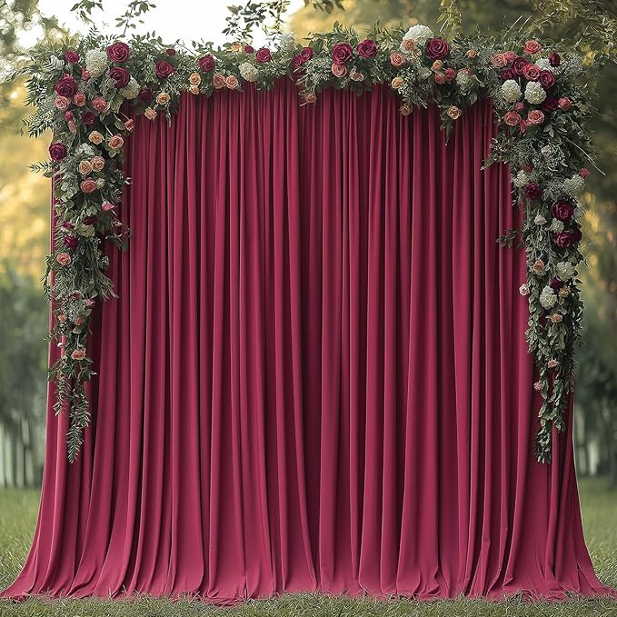10x10ft Wrinkle Free ‌Burgundy Backdrop Curtain for Parties Soft Fabric Drapes Wedding ‌Curtain Backdrop for Birthday Party Decorations Background for Photography 5x10ft, 2 Panels