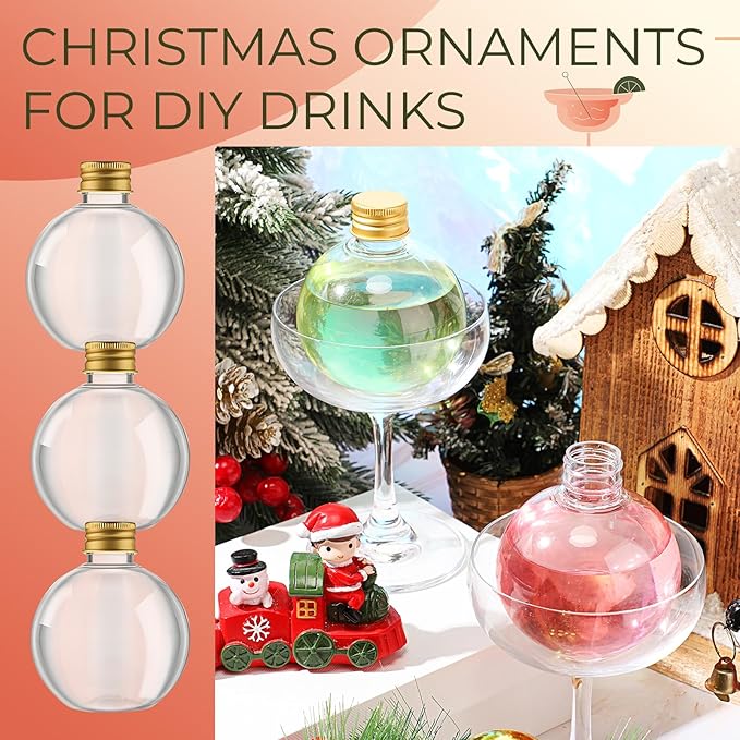 Jinei 30 Pcs 6 oz Ball Shape Plastic Sand Art Bottles Spherical Clear Plastic Potion Bottles Christmas Cocktail Ornament Balls for DIY Wedding Party Gift Crafts Decoration (Gold,Aluminum Cap)