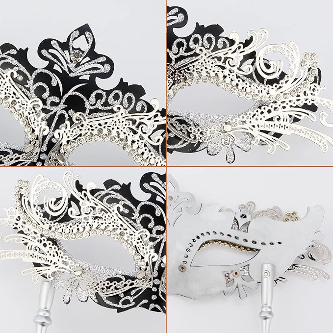 Hoshin Masquerade Mask for Couple, Mardi Gras Deecorations Venetian Masks with Stick for Womens