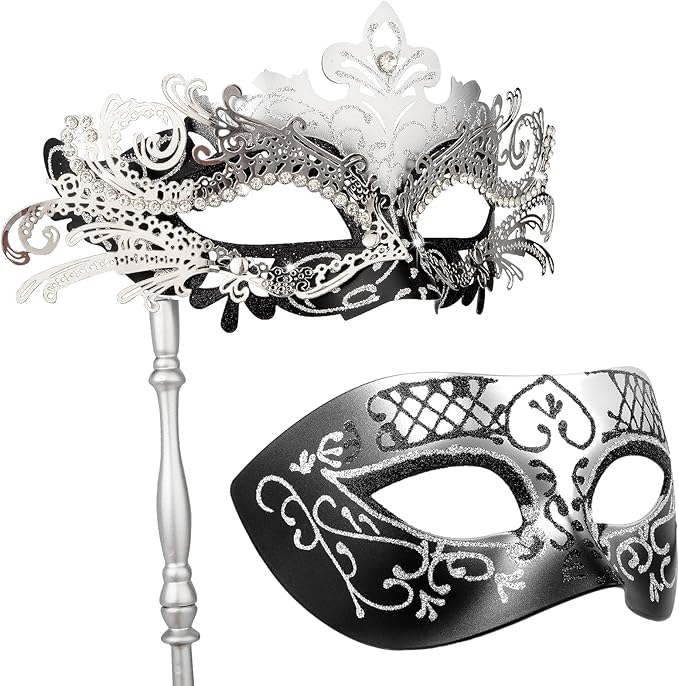 Hoshin Masquerade Mask for Couple, Mardi Gras Deecorations Venetian Masks with Stick for Womens