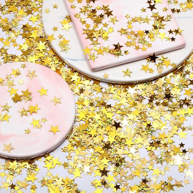 Hestya 60g Star Confetti Glitter Table Confetti Metallic Foil Stars for Christmas Party Wedding Festival Decorations(Glitter Gold Set,10mm and 6mm)