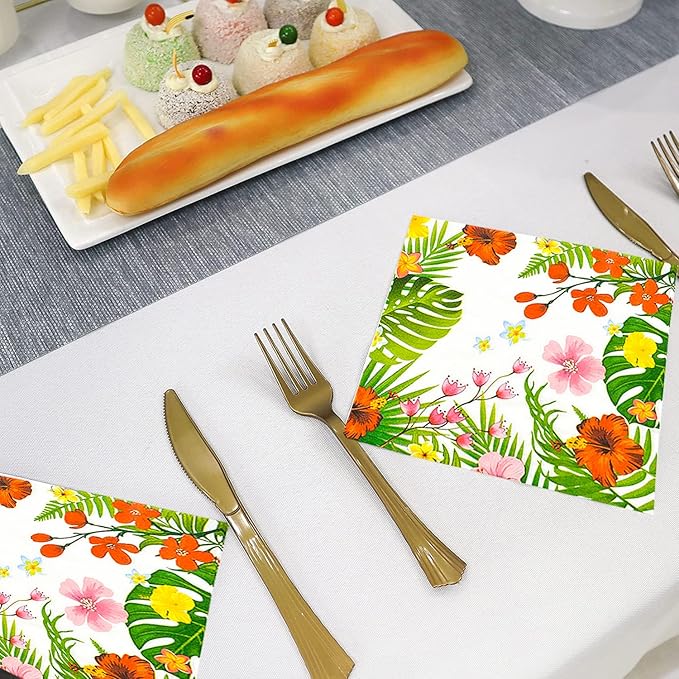 175Pcs Tropical Luau Party Supplies Aloha Hawaiian Paper Plates Set 9"& 7"Luau Plates Tropical Napkins Knives Forks Spoons Cups for Hawaiian Themed BBQs Summer Luau Birthday Party Decorations Serve25