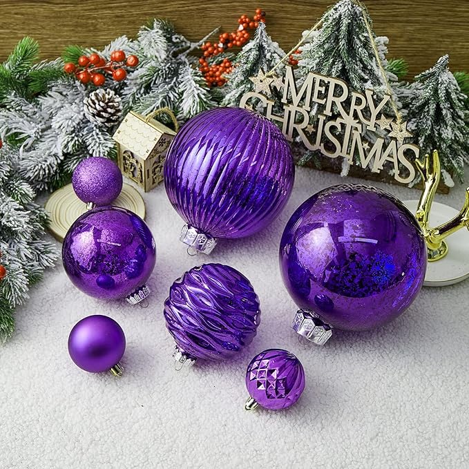 Large Christmas Ball Ornaments, Oversized Shatterproof Plastic Decorative Hanging Mercury Ornaments Ball for Xmas Holiday Party Decorations (Purple, 6.0")