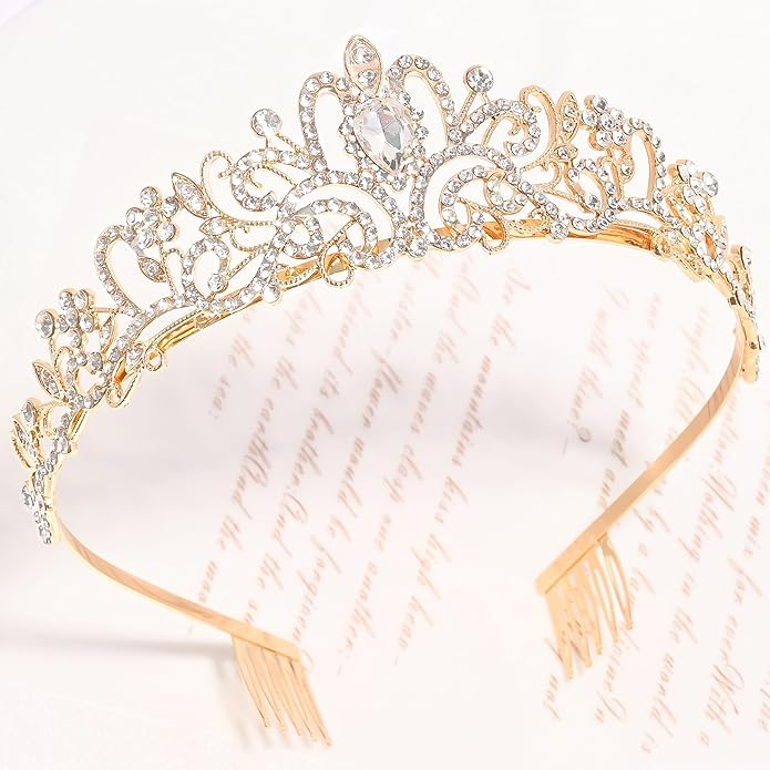TAROSE Crowns for Women and Girls, Queen Crystal Gold Silver Tiaras with White Rhinestone and Combs, Goddess Crown for Wedding Bride Birthday Princess Bridal Shower Hair Accessories for Women