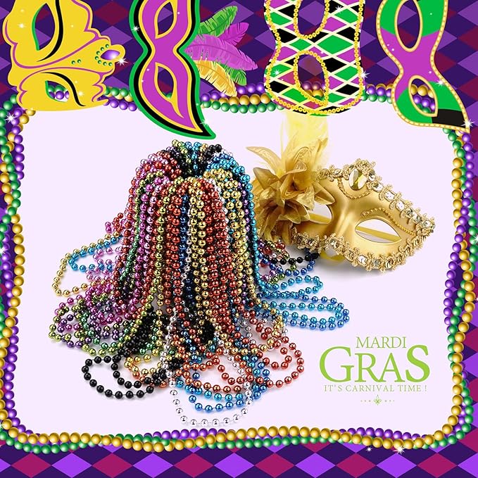 24 PCS St. Patrick's Day Bead Necklaces, Light Green Mardi Gras Christmas Beads, 33'' Green Bead Necklace Green Party Beads for St. Patricks Day, Mardi Gras, Christmas, Carnival Party Favors