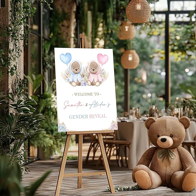 Gender Reveal Welcome Sign – Teddy Bear Balloon Theme,Personalized Teddy Bear Gender Reveal Welcome Sign, He or She Yard Sign, Boy or Girl Gender Reveal Sign, We Can Bearly Wait Gender Reveal .3