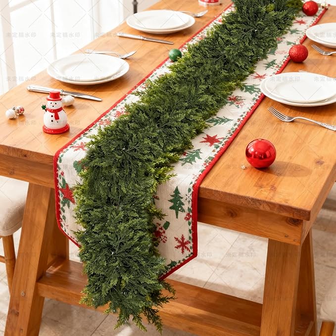6/9ft Christmas Cedar Garland Artificial Realistic Soft and Thickness Green Faux Fake Full Cedar Pine Garland for Table, Mantle, Wall, Indoor, Outdoor Christmas Decorations (9FT)