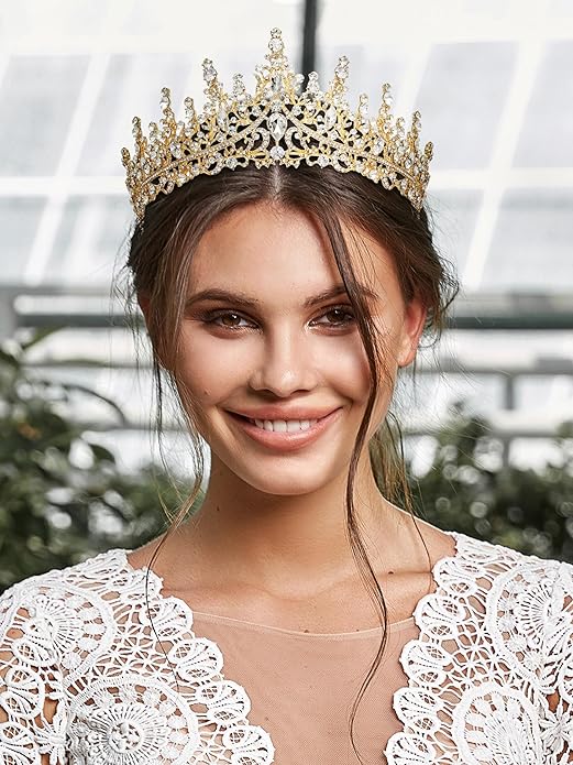 SWEETV Crystal Wedding Tiara for Women, Royal Queen Crown Headband, Rhinestone Princess Hair Accessories for Prom Birthday