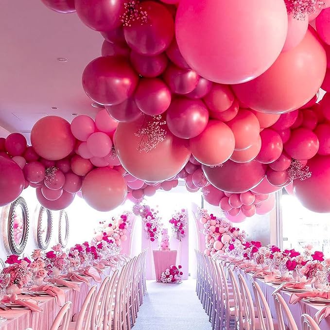 PartyWoo Hot Pink Balloons 100 pcs Different Sizes of 18 12 10 5 Inch Magenta Fuchsia Dark Pink Balloon Arch Kit Garland for Valentine's Day Baby Shower Princess Birthday Party Decorations Pink-Y12