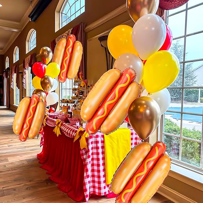 Hotdog-Balloons BBQ-Party-Balloon 6PCS 28in Funny Food Shaped Balloons BBQ Picnic Birthday Summer Gathering Snack Theme Decorations Party Supplies