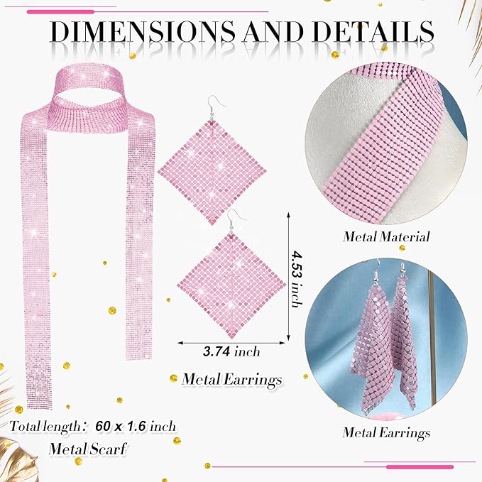 Sasylvia 5 Pcs 70s Disco Accessories Halloween Women Costume Jewelry Sequin Scarf Earrings Sunglasses Bracelet Headband