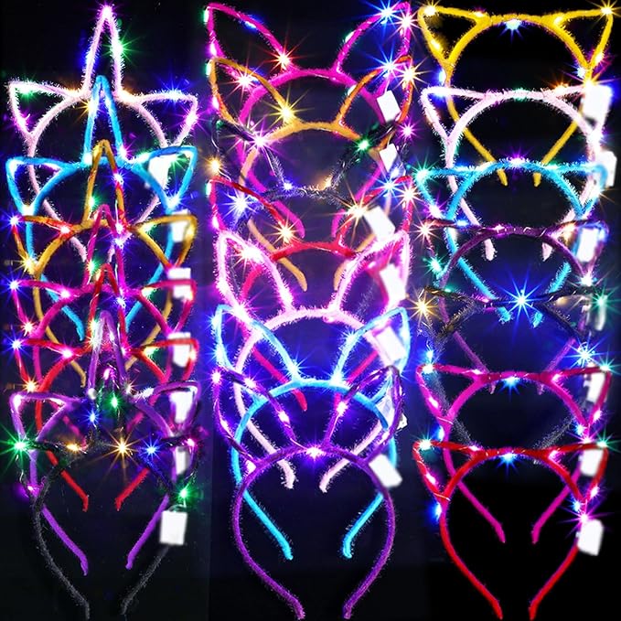 Giegxin 42 Pcs LED Halloween Glow in the Dark Headband Set, 14 Unicorn Style Light up Headband 14 Cute Cat Ear Luminous 14 Rabbit Bunny Ear for Party Decorations Women Adult Birthday Gift