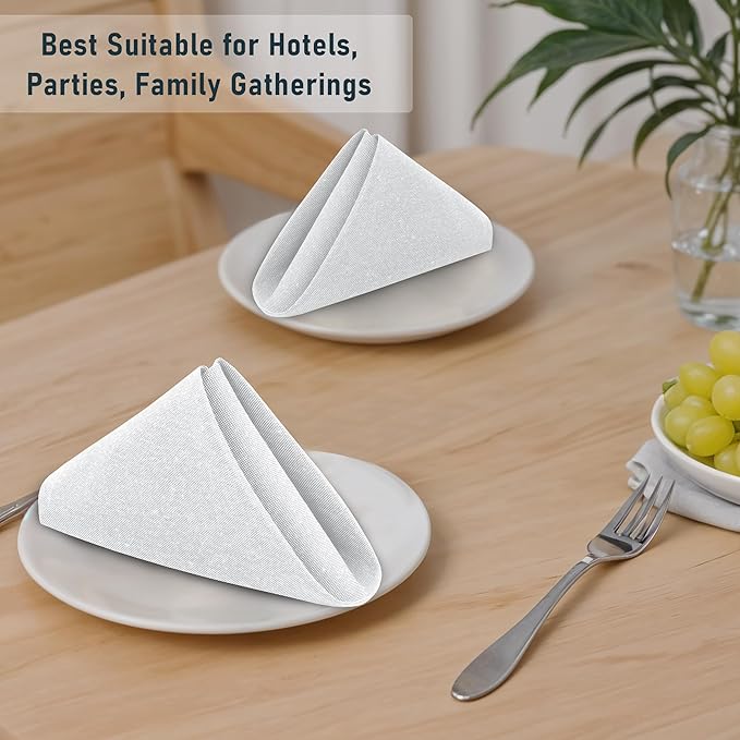 Ruvanti Cloth Napkins Set of 12, 18x18 Reusable Napkins Cloth Washable, Soft & Durable Table Napkin, Poly Cotton Fabric Dinner Napkins for Parties, Christmas, Thanksgiving, Weddings - White