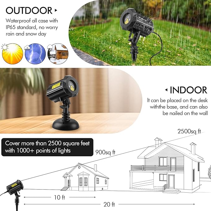 Poeland Christmas Laser Projector Lights Waterproof Outdoor Garden Decorative Lighting with Security Lock 3 Color Red Green Blue