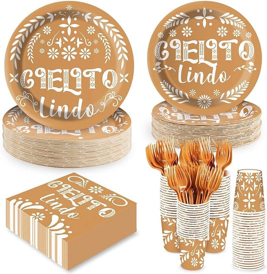 Cielito Lindo Baby Shower Party Plates and Napkins Decorations Kit,Mexican Theme White Talavera Tableware Supplies for Birthday Baby Boy Girl Shower Party Decor Service 25 Guests