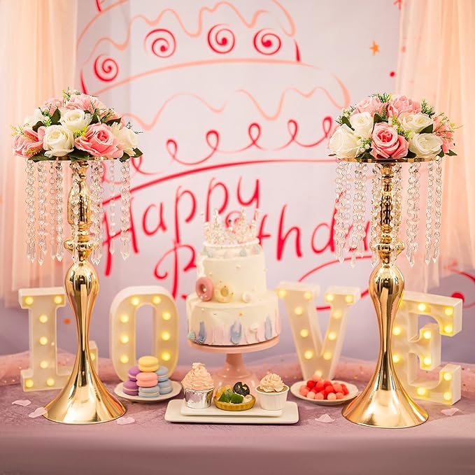 Gold Vases for Centerpieces, 10 Pcs 21.3in Crystal Flower Arrangement Stand, Wedding Centerpieces for Tables, Tall Metal Flower Vase Holders for Wedding, Event, Reception, Birthday, Home Decor