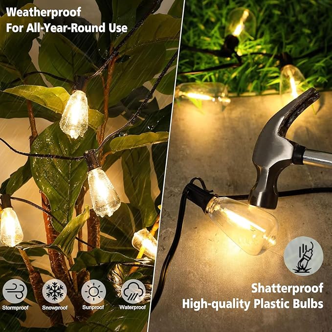 LED Outdoor Edison String Light 400FT Patio Lights with 200+8 Extral Shatterproof ST38 Vintage 2200K Bulbs Outside Lights Waterproof for Patio Porch Pergola Garden backyard,4Pack x 100FT Connectable