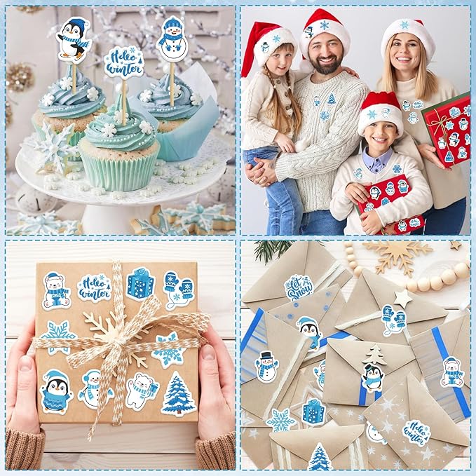 300Pcs Winter Foam Stickers, Self-Adhesive Penguin Snowman Snowflake Stickers Winter Themed Sticker Decorations for Winters Holiday DIY Arts Crafts Party Favors School Activity Reward