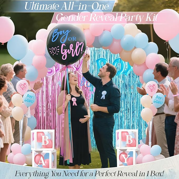 Gender Reveal Party Kit -Gender reveal party for new baby Set，Guess the Boy or Girl Gender Party Decorations，For Revelacion De Sexo De Bebe Big Gift Pack