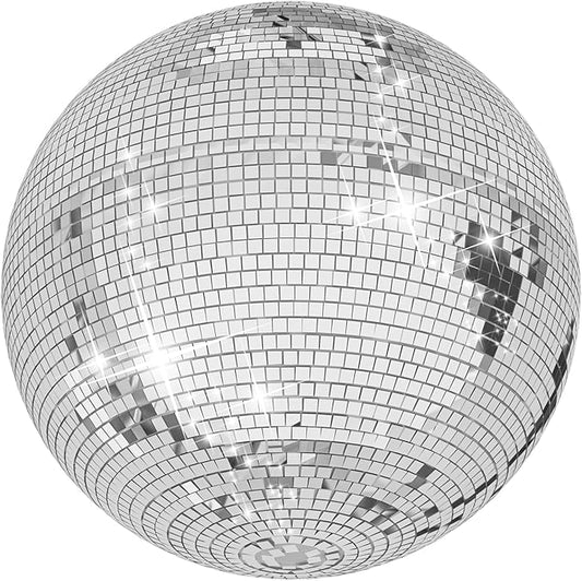 12/16/20 Large Disco Ball,Silver Hanging Party Mirror Ball with Hanging Disco Balls for DJ Club,Mirrorball with Reflective GlassParty, Wedding Decoration, Disco Ball Decor (Silver 16IN)