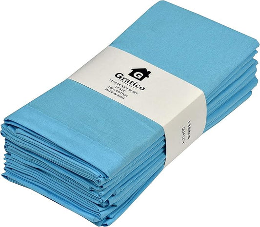 Dinner Cloth Napkins Set of 12, Premium Soft Cotton 20x20 Inches, Highly Absorbent, Hotel Quality Reusable & Washable Dinner Napkins with Mitered Corner Napkins for Home & Weddings - Sky Blue