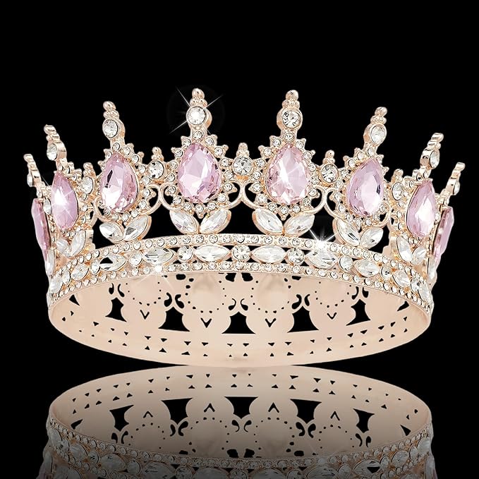 Queen Crown Rhinestone Wedding Crowns and Tiaras for Women Costume Party Hair Accessories Princess Birthday Crown Crystal BridalCrown(Rose Gold Pink Crown)