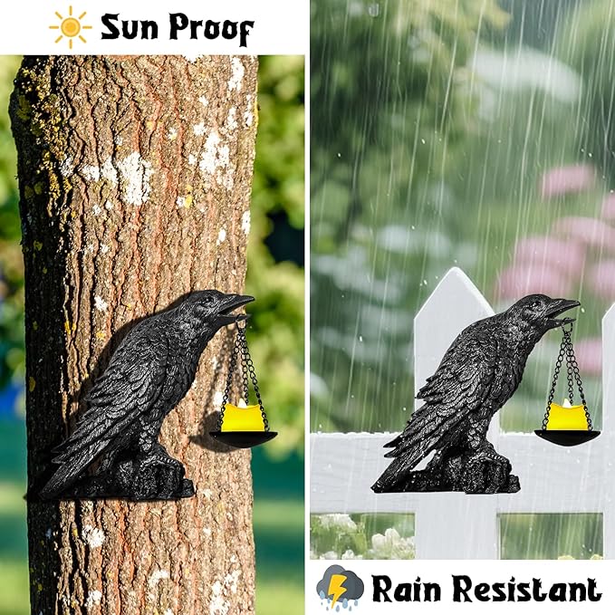 Halloween Decorations Outdoor Indoor Gothic Crow Wall Decor Table Candle Holder Raven Tealight Statue for Yard Patio Garden Bedroom Black