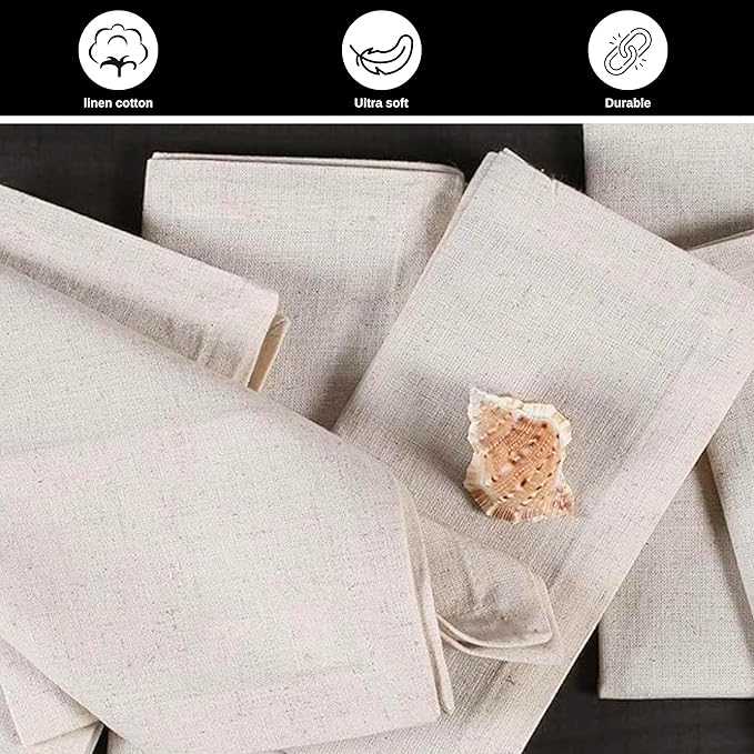 Homidate Linen Flax Cotton Cloth Dinner Napkins Set of 12 – 18x18 Natural Hemstitched Reusable Fabric Napkins for Weddings, Parties, Dinners & Table Décor – Elegant & Durable