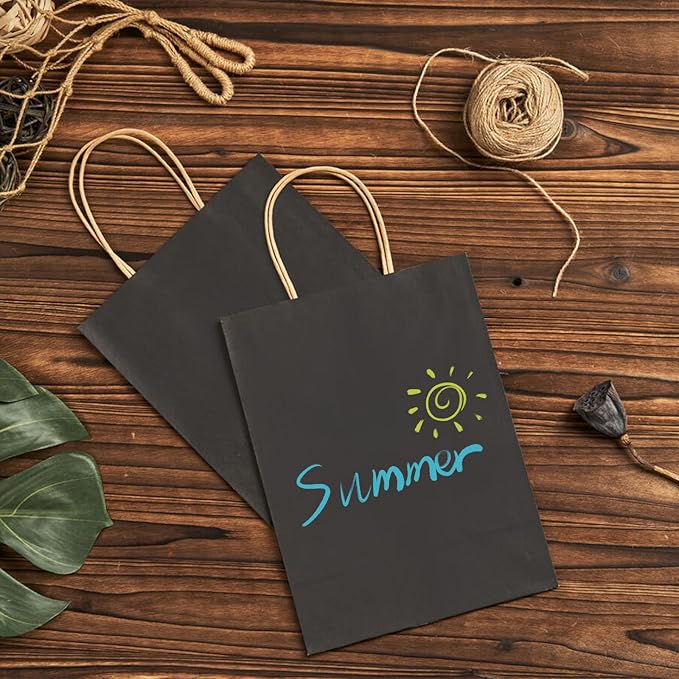 METAPRINT 100 Pcs Paper Gift Bags 8x4.5x10.8 Inch Black Kraft Bag with Handles Bulk for Birthday Wedding Party Favor Bags, Paper Shopping Bags