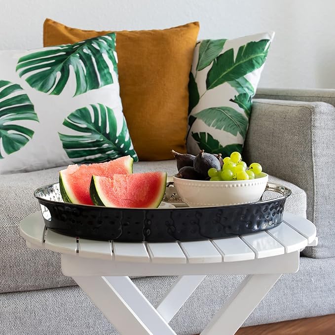 Monarch Abode Hand Hammered Metal Serving Tray with Handles, 17-Inch Black and Nickel Finish – Oval Serving Platter, Large Serving Tray for Party, Fruit Platter, Dessert Trays, Serving Dishes