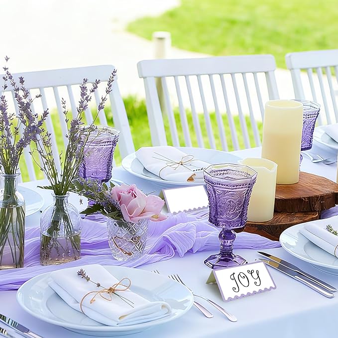 150 PCS Purple Scalloped Place Cards 2 x 3.5 Inch Blank Tented Place Card Name Cardstock Seat Assignment Label Card Reserved Table Signs Seating Signs for Birthday Party Wedding Setting