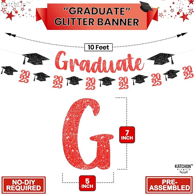 KatchOn, Glitter, Red and Black Graduate Banner - 10 Feet | Congrats Grad Banner for Grad Cap Decorations | Red Graduation Decorations 2025 | Congratulations Decorations | Class of 2025 Decorations