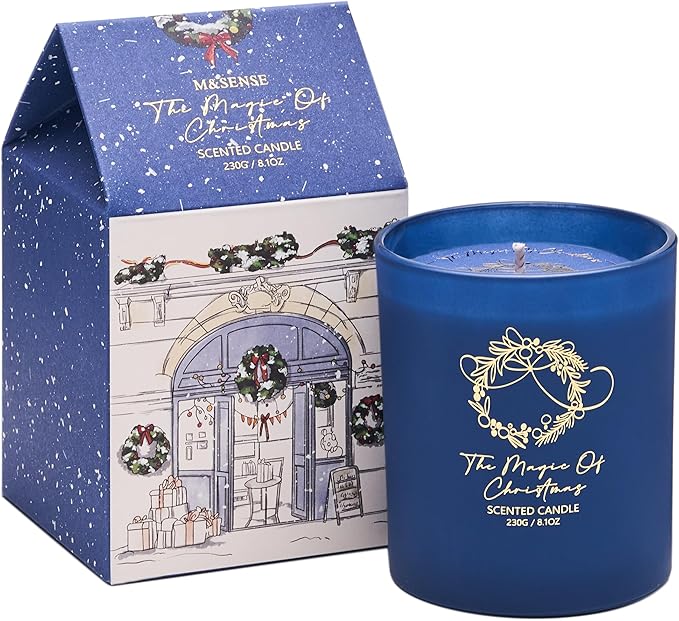M&SENSE Christmas Holiday Candle - The Magic of Christmas Scent, 8.1oz Soy Wax, Ideal Winter Home Decor Gift for Women and Men