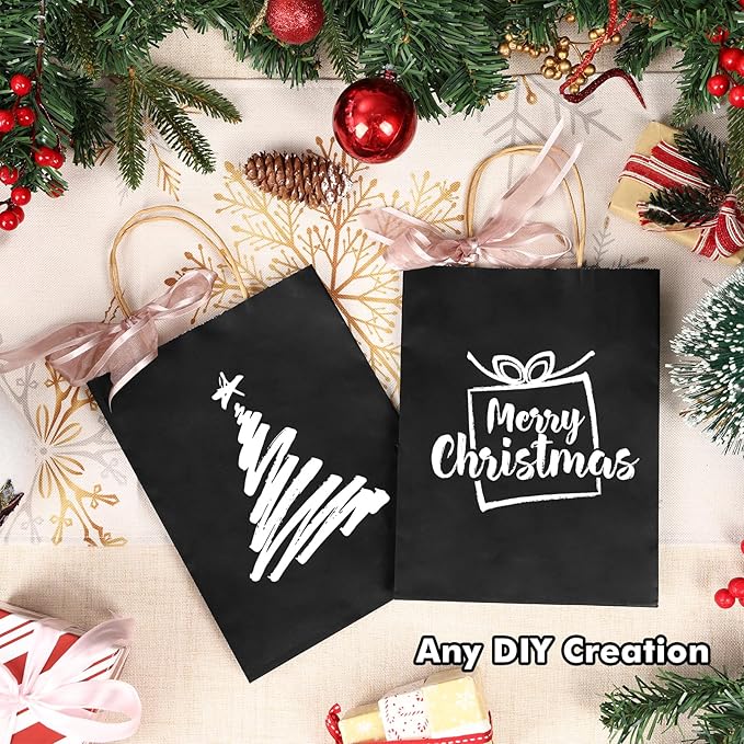 OUTUXED Black Gift Bags, 35pcs Kraft Paper Bags with Handles, 7.1x3.6x9.3in Medium Size for Retail, Gift Wrapping, and Shopping