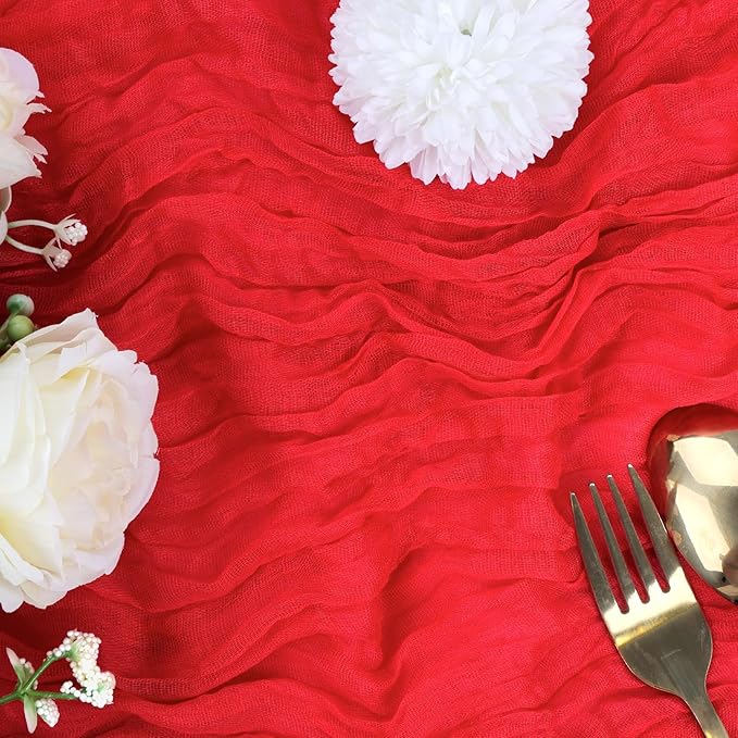 12 Pack Christmas Table Runner Red Cheesecloth Table Runner 10FT Boho Gauze Fabric 35 x 120 Inch Rustic Sheer Runner for Centerpiece Wedding Decor Baby Shower Party Holiday Decoration