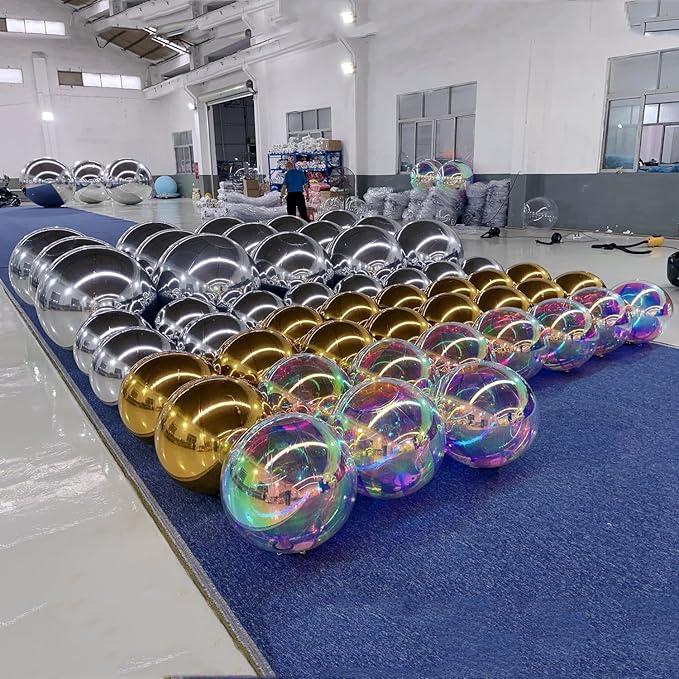 Inflatable Mirror Ball,Silver & Gold & Iridescent Giant Mirror Balloon,Big Shinny Balls,Reusable PVC Hanging Disco Sphere For Party & Wedding & Event Decoration (Gold, 60in 4.9ft 1.5m)