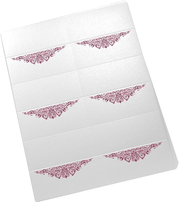 Paisley Printable Place Cards, Burgundy (Choose Color), Set of 60 (10 Sheets), Laser & Inkjet Printers - Wedding, Party, Dinner, and Special Events - Made in the USA